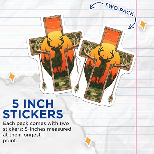 (2 Pack) Deer Antler Cross Stickers - Outdoor Nature Stickers - Hunting Theme Stickers - 5" On Longest Side - Sticks to Smooth Flat Surfaces - Made in USA - BMCS9955