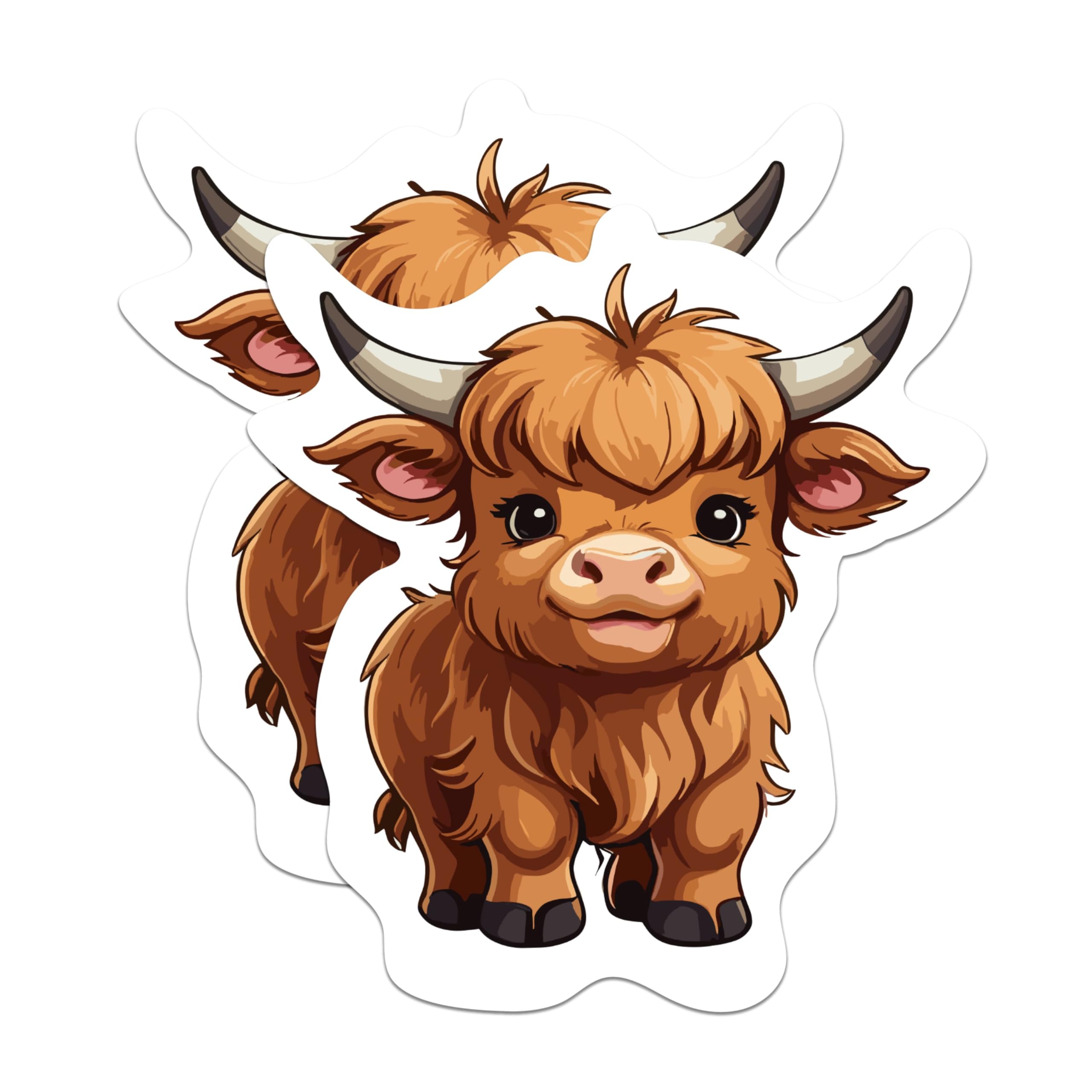 (2 Pack) Cute Highland Cow Magnets - Cartoon Highland Cow - 5 Inches On Longest Side - Premium Magnet - for Cars, Refrigerators, Toolboxes - Made in USA - MAG2183