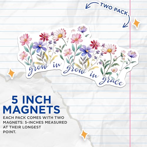 (2 Pack) Grow in Grace Magnets Magnets - Botanical Theme - Floral Art for Inspiration - 5" On Longest Side - Made in USA - Sticks to Refrigerators & Metal Surfaces - MAG8572