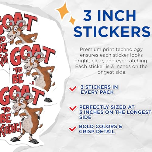 (3 Pack) Goat Decals - Funny Animal - Pun Sticker - 3 Inches On Longest Side - Easy Peel & Apply - Made in USA - 3MCS2846