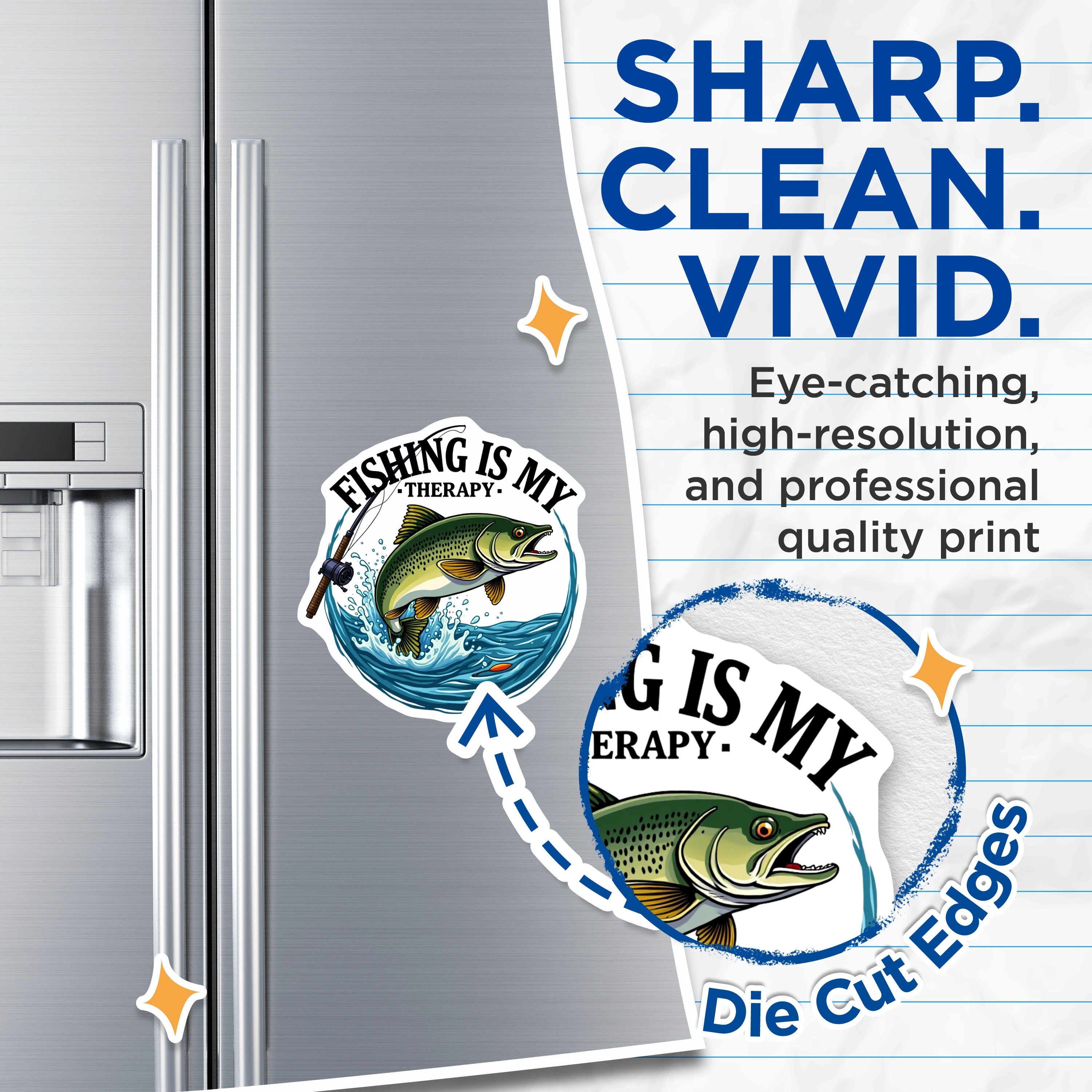 (2 Pack) Fishing is My Therapy Magnets - Fisherman Refrigerator Decor - Angler Locker Magnet - 5 Inches On Longest Side - Thick Durable Magnet - Made in USA - MAG37318