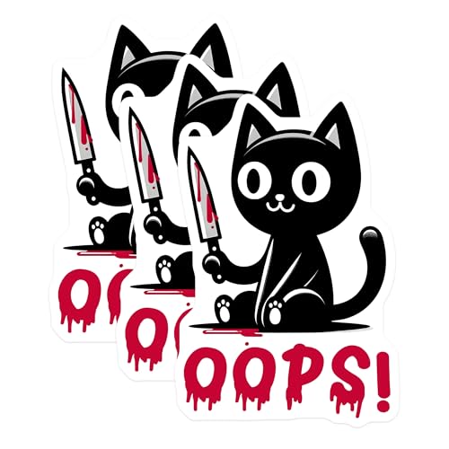 (3 Pack) Black Cat Decals - Oops Cat - Spooky Kitty Decals - 3 Inches On Longest Side - Easy Peel & Apply - Made in USA - 3MCS6114