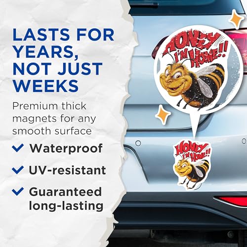 (2 Pack) Honey Im Home Magnets - Funny Bee - Colorful Bee Art - 5" On Longest Side - for Cars, Fridges, Toolboxes - Made in USA - MAG3872