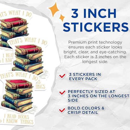 (3 Pack) Book Lover Decals - I Read Books - Bookworm Sticker - Laptop Decal - 3 Inches On Longest Side - Easy Peel & Apply - Made in USA - 3MCS2363