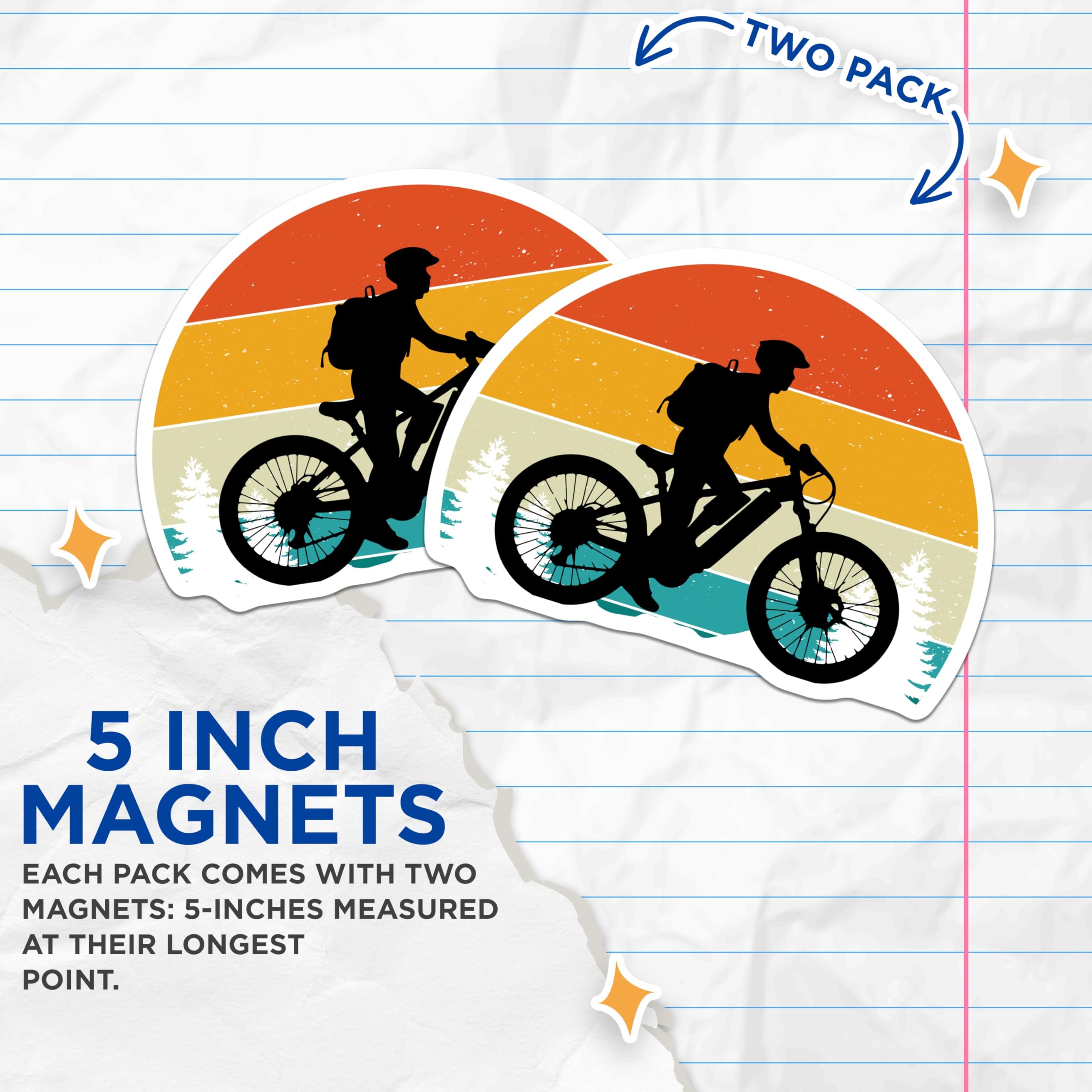 (2 Pack) Mountain Biker Magnets - Retro Sunset Cycling - Outdoor Adventure Decor - 5 Inches On Longest Side - Thick Durable Magnet - Made in USA - MAG20439