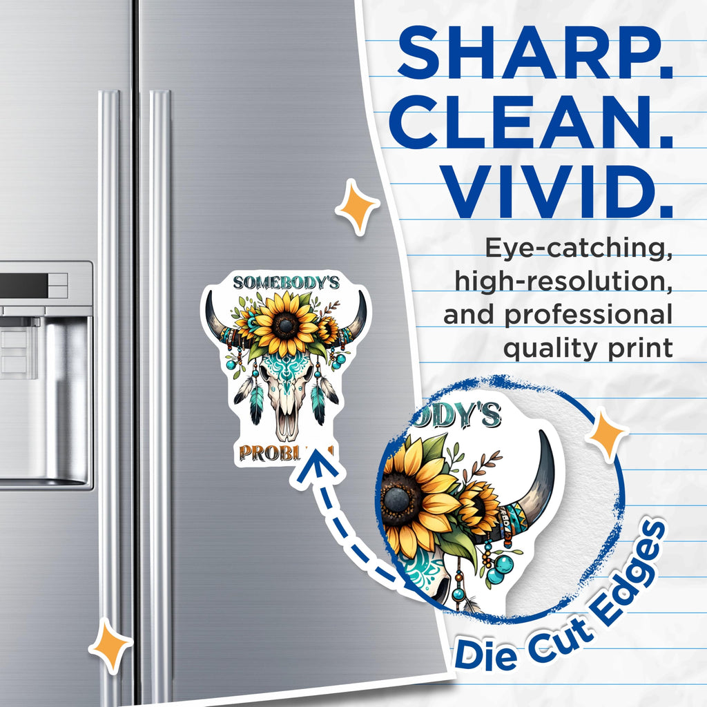 (2 Pack) Bull Skull Sunflower Magnets - Boho Style - Southwestern Decor - 5" On Longest Side - Premium Magnet - for Cars, Refrigerators, Toolboxes, Lockers - Made in USA - MAG16326