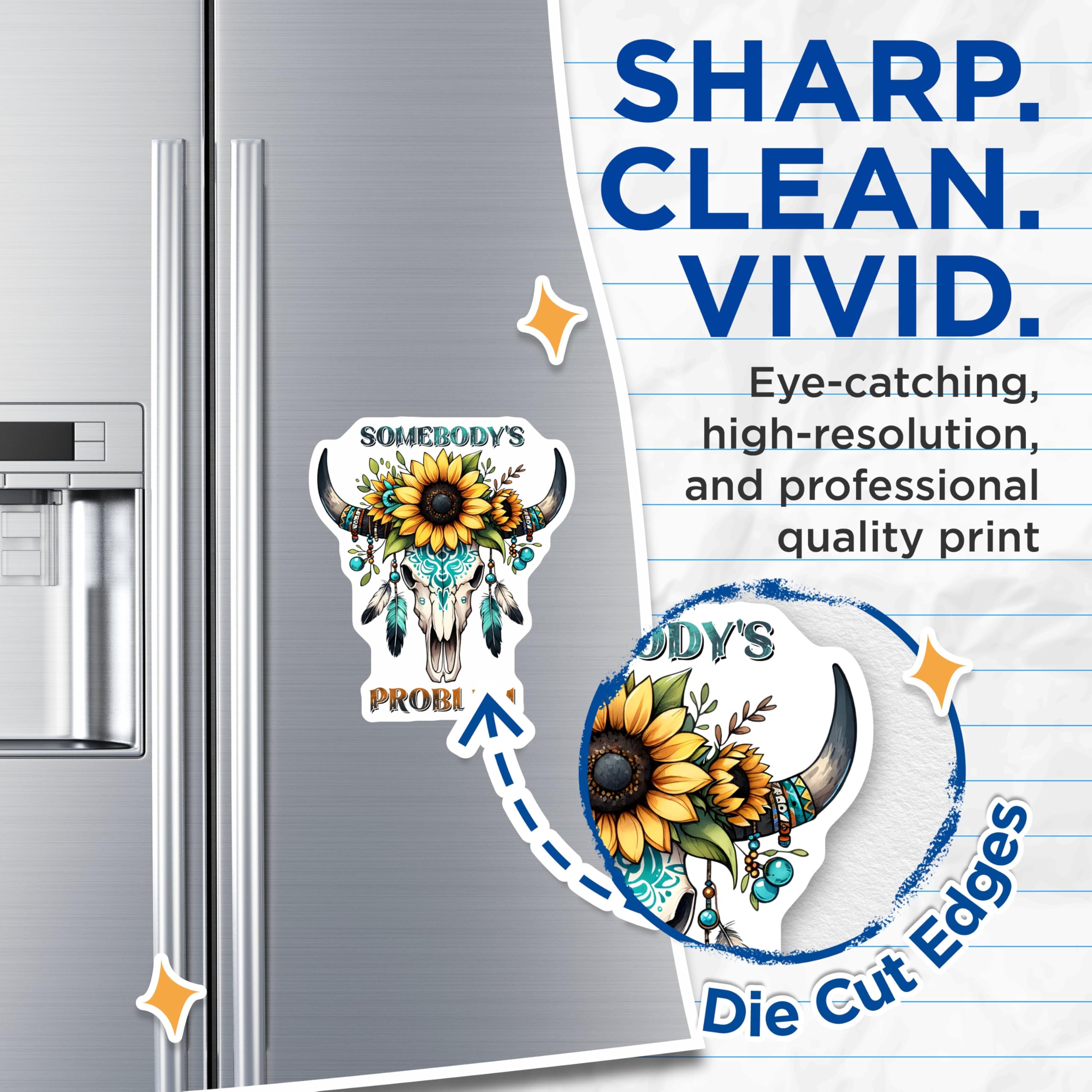 (2 Pack) Bull Skull Sunflower Magnets - Boho Style - Southwestern Decor - 5" On Longest Side - Premium Magnet - for Cars, Refrigerators, Toolboxes, Lockers - Made in USA - MAG16326