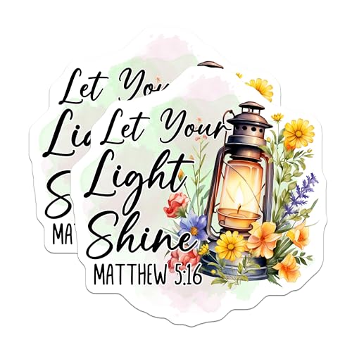 (2 Pack) Let Your Light Shine Stickers - Matthew 5:16 - Inspirational Lantern Stickers - 5" On Longest Side - Sticks to Smooth Flat Surfaces - Made in USA - BMCS4308