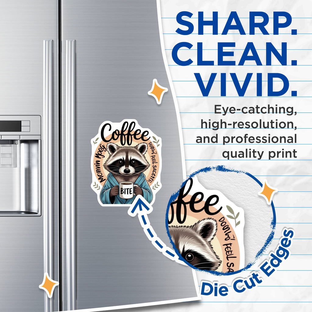 (2 Pack) Funny Raccoon Coffee Magnets - Sarcastic Morning Mood Fridge Decor - Animal Lover Kitchen Accent - 5 Inches On Longest Side - Thick Durable Magnet - Made in USA - MAG37936