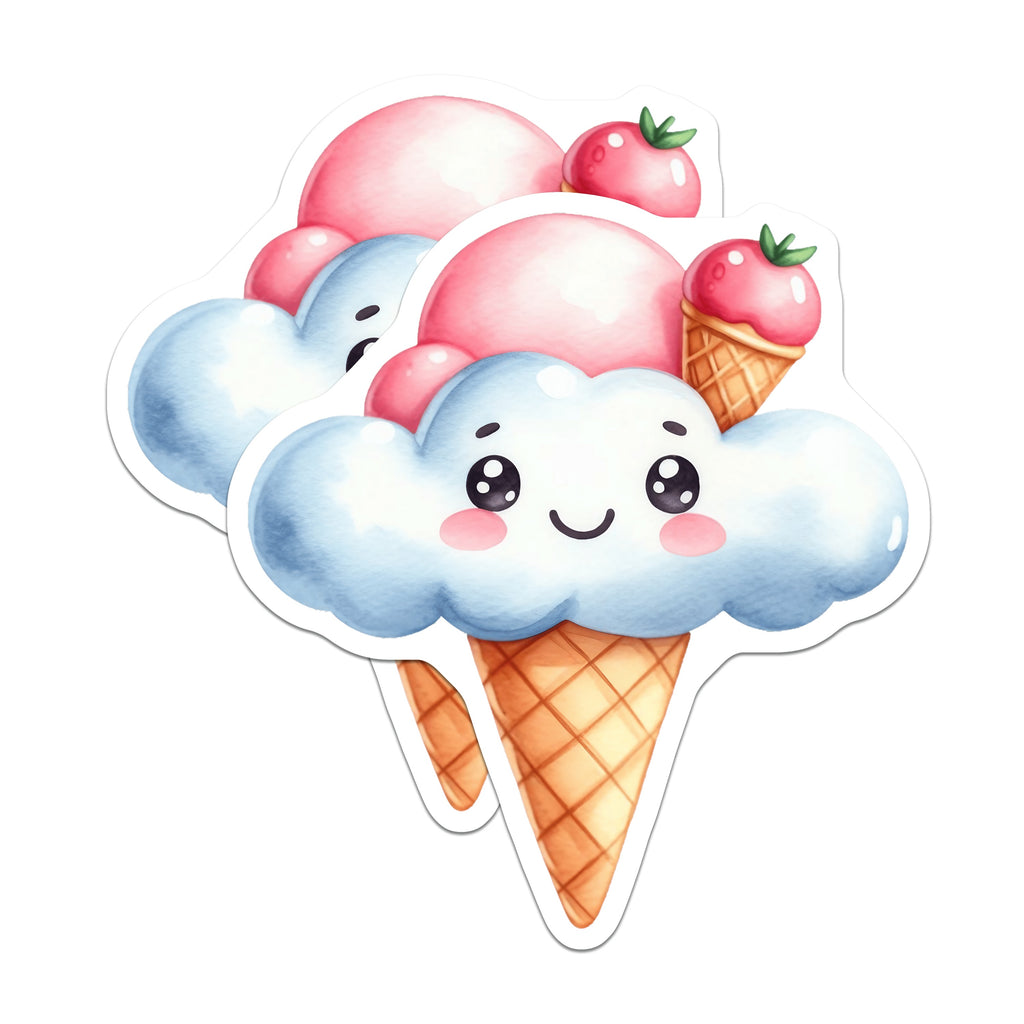 (2 Pack) Kawaii Cloud Ice Cream Magnets - Cute Dessert Fridge Decor - Happy Face Kitchen Accessories for Teens - 5 Inches On Longest Side - Thick Durable Magnet - Made in USA - MAG37977
