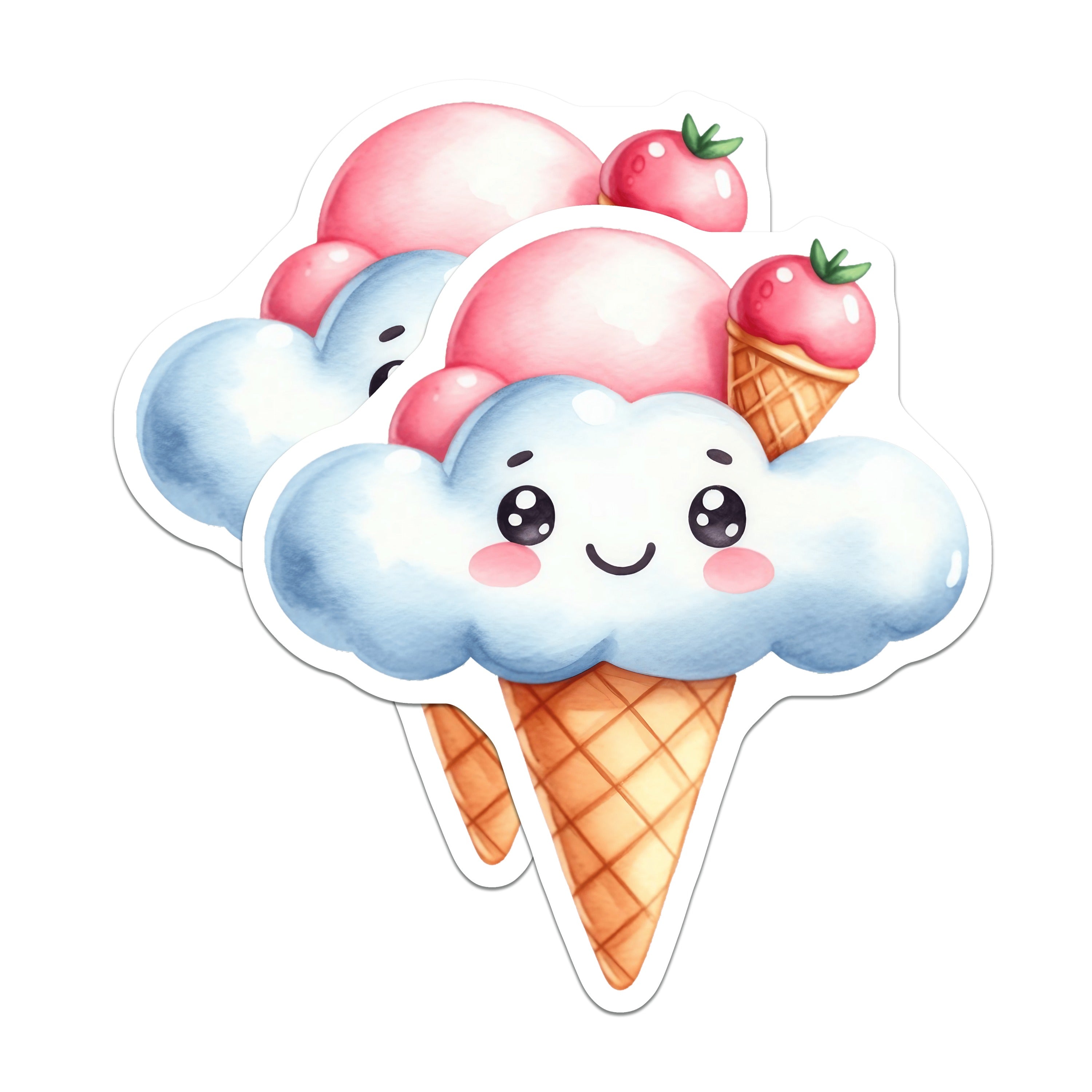 (2 Pack) Kawaii Cloud Ice Cream Magnets - Cute Dessert Fridge Decor - Happy Face Kitchen Accessories for Teens - 5 Inches On Longest Side - Thick Durable Magnet - Made in USA - MAG37977