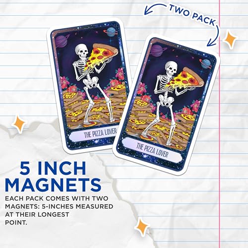 (2 Pack) Funny Skeleton Magnet - Food Lover - Quirky Kitchen Decor - Fun Pizza Art - 5" On Longest Side - Sticks to Smooth Flat Surfaces - Made in USA - MAG10031