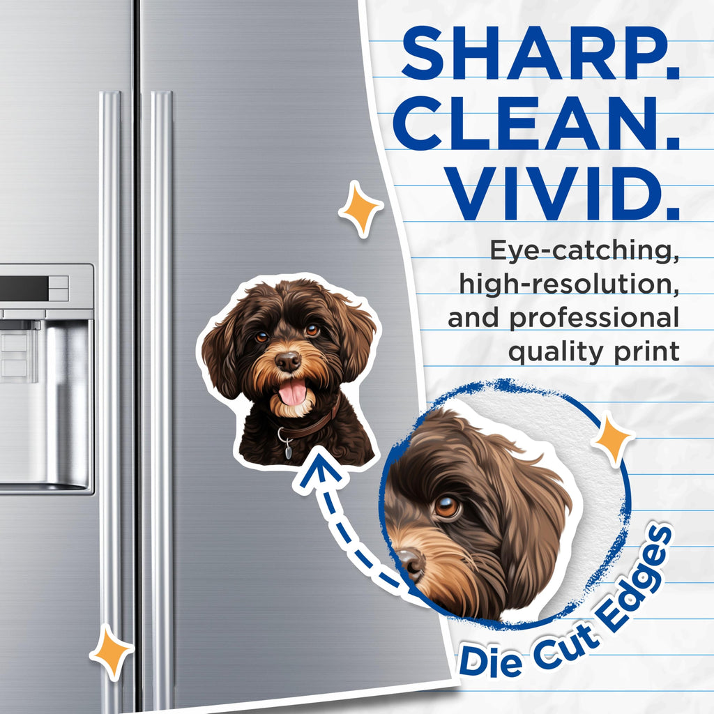 (2 Pack) Fluffy Brown Dog Magnets - Cute Doodle Pet Lover Decor - Dog Mom Fridge Locker Accessories - Animal Art - 5 Inches On Longest Side - Thick Durable Magnet - Made in USA - MAG25573