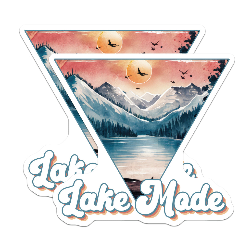 (2 Pack) Lake Mode Magnets - Mountain Lake Scene - Watercolor Nature Lover Decor - Retro Art Vibe - 5 Inches On Longest Side - Thick Durable Magnet - Made in USA - MAG38827
