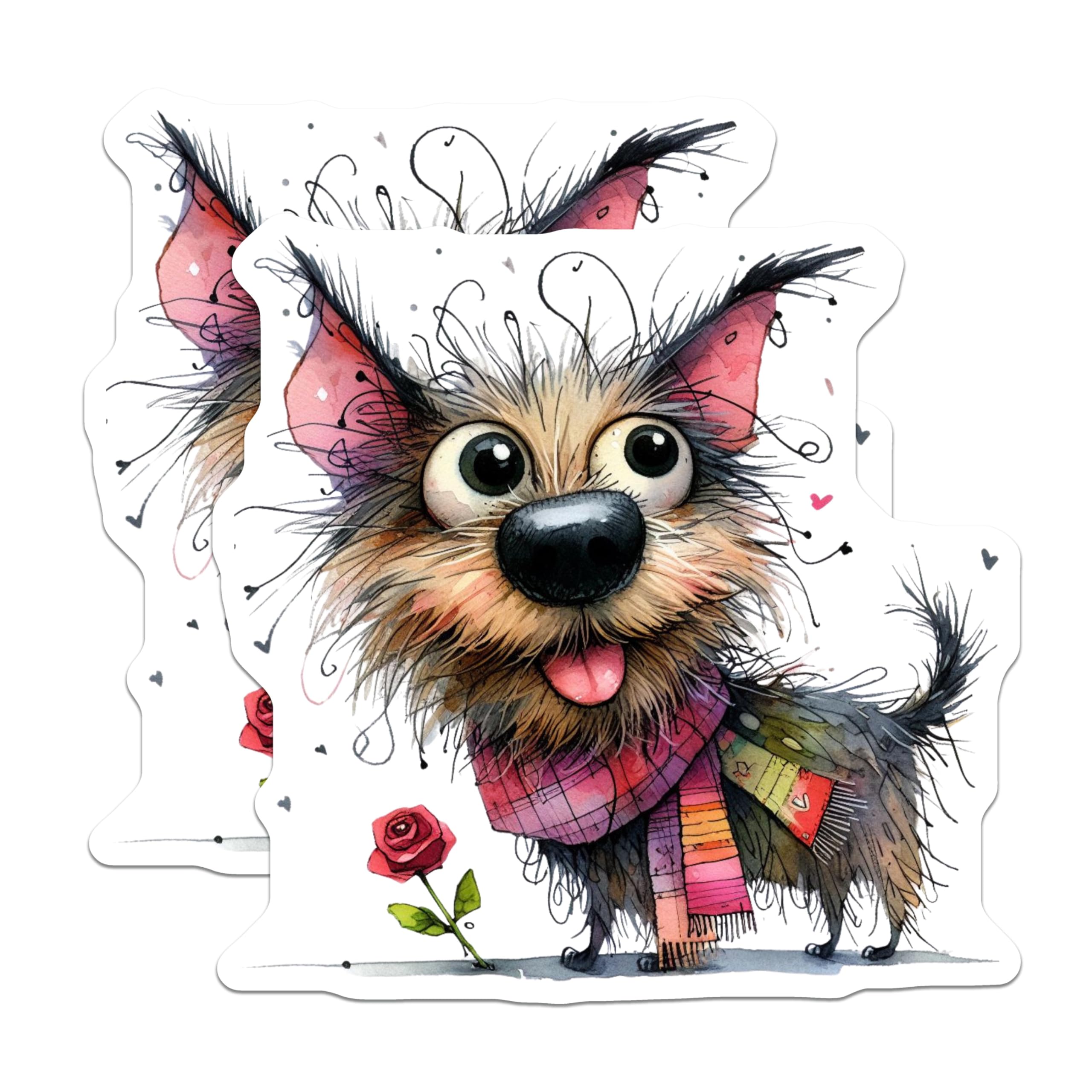 (2 Pack) Cute Scruffy Dog Magnets - Whimsical Watercolor Terrier - Pet Lover Fridge Decor - 5 Inches On Longest Side - Thick Durable Magnet - Made in USA - MAG29626