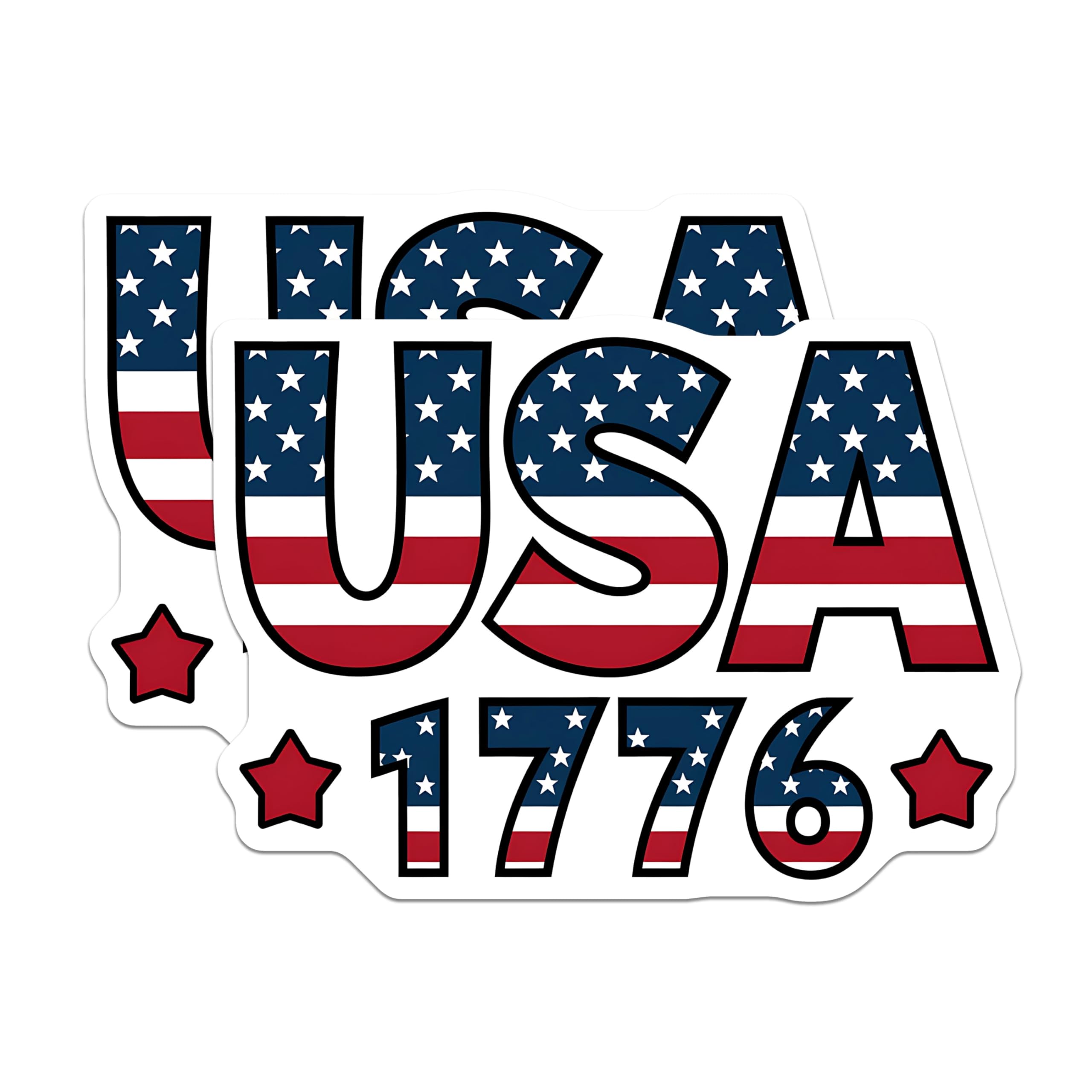 (2 Pack) USA 1776 Stickers - American Flag Stickers - Patriotic USA Stickers - 5" On Longest Side - Sticks to Smooth Flat Surfaces - Made in USA - BMCS3886