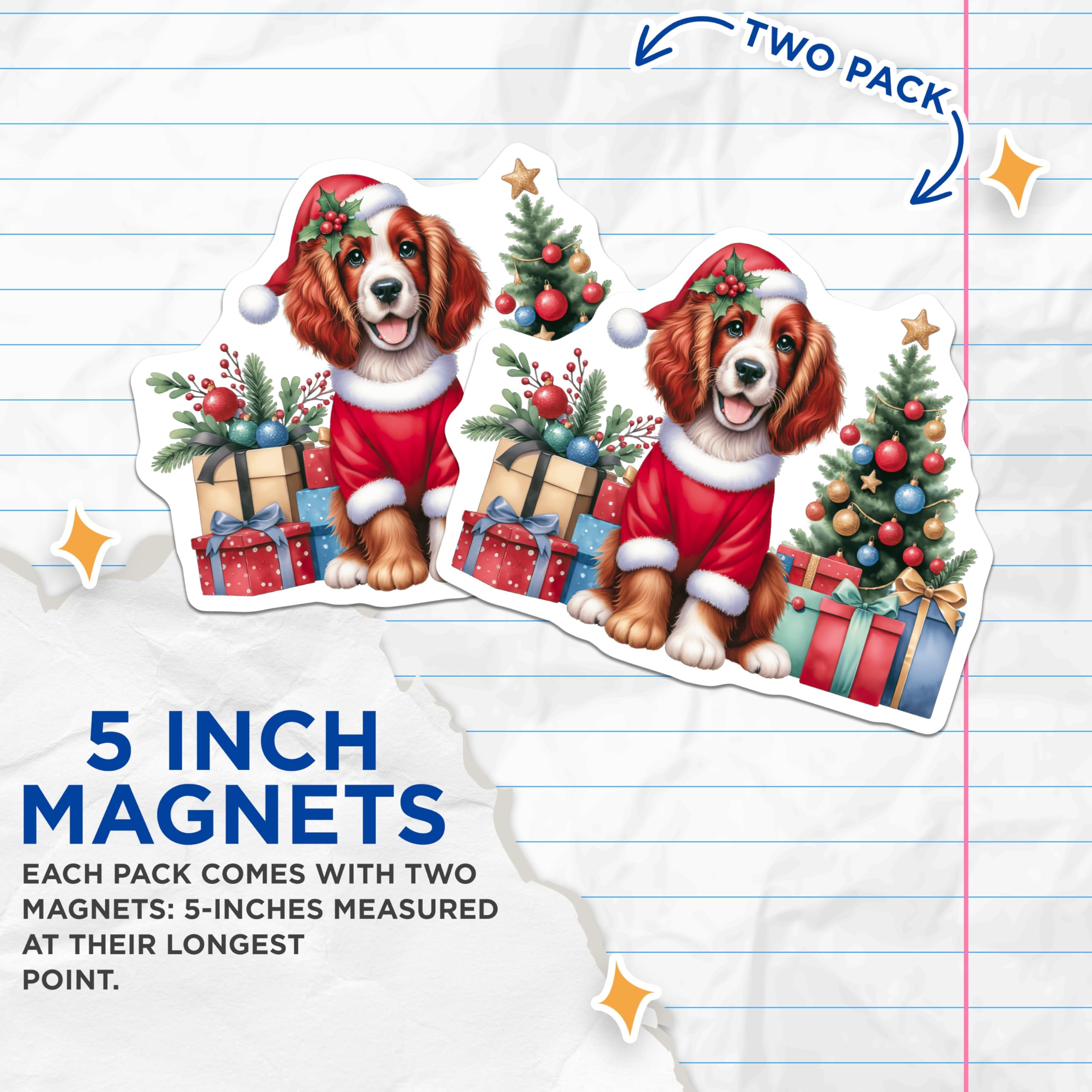 (2 Pack) Adorable Christmas Dog Magnets - Festive Santa Puppy Decor - Holiday Pet Lover Kitchen Fridge - 5 Inches On Longest Side - Thick Durable Magnet - Made in USA - MAG26391