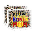 (2 Pack) Softball Bonus Mom Magnets - Leopard Print Sports Mom - Stepmom Player Support Game Day Accessory - 5 Inches On Longest Side - Thick Durable Magnet - Made in USA - MAG37013