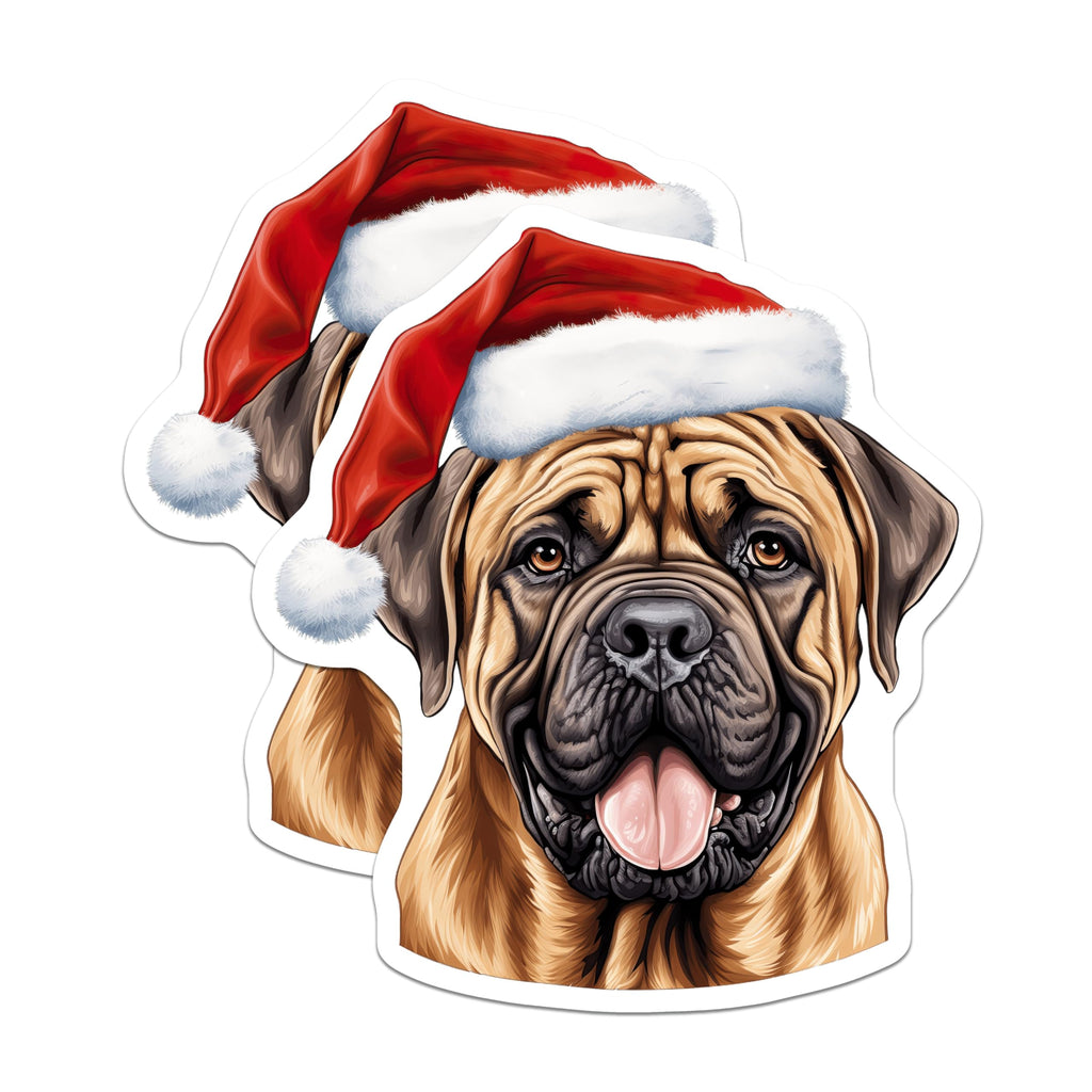 (2 Pack) Bullmastiff Christmas Magnets - Santa Hat Dog Decor - Holiday Pet Owner Accessories - 5 Inches On Longest Side - Thick Durable Magnet - Made in USA - MAG26726