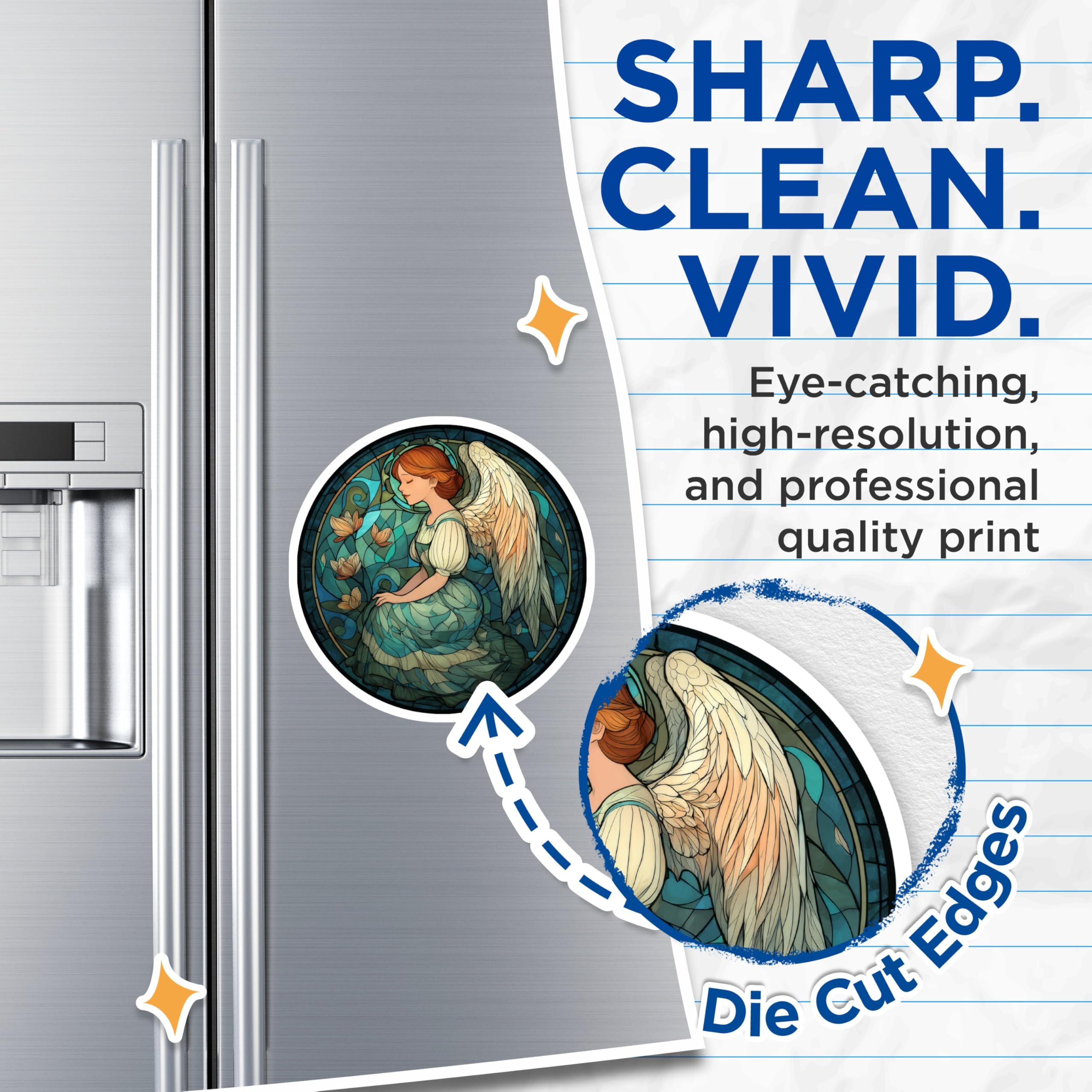 (2 Pack) Angel Magnets - Stained Glass Angel Decor - Angel Art Refrigerator Magnets - 5" On Longest Side - Premium Magnet - for Cars, Refrigerators, Toolboxes, Lockers - Made in USA - MAG15453
