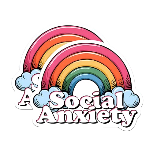 (2 Pack) Social Anxiety Stickers - Mental Health Humor - Rainbow Set - 5" On Longest Side - Sticks to Smooth Flat Surfaces - Made in USA - BMCS7681