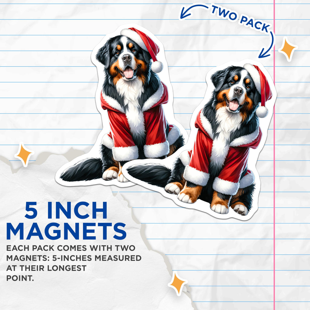 (2 Pack) Bernese Mountain Dog Magnets - Christmas Dog Decor - Santa Hat Pet Lover Home - 5 Inches On Longest Side - Thick Durable Magnet - Made in USA - MAG26083