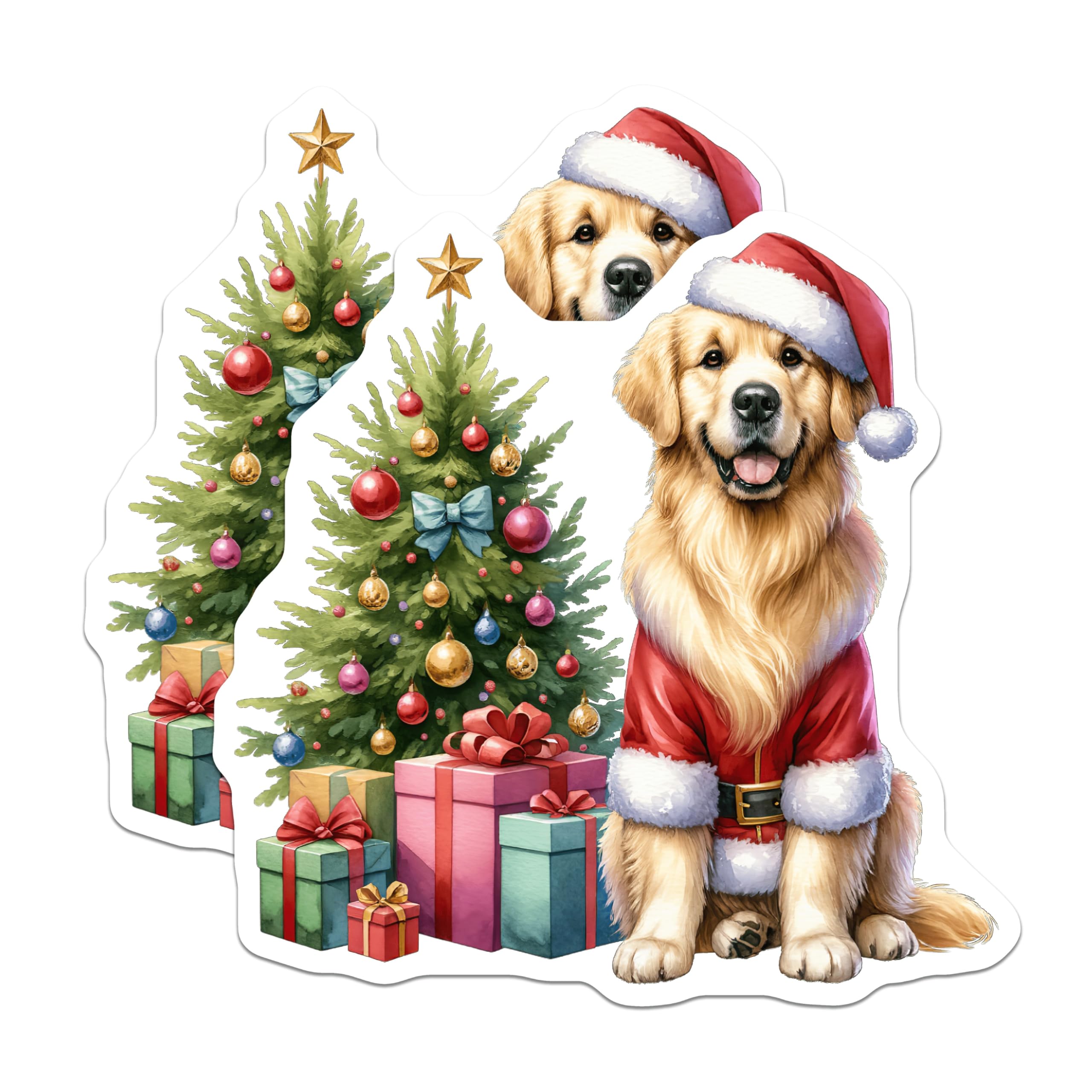 (2 Pack) Santa Golden Retriever Magnets - Cheerful Christmas Dog Decor - Festive Holiday Refrigerator Art for Home - 5 Inches On Longest Side - Thick Durable Magnet - Made in USA - MAG23918