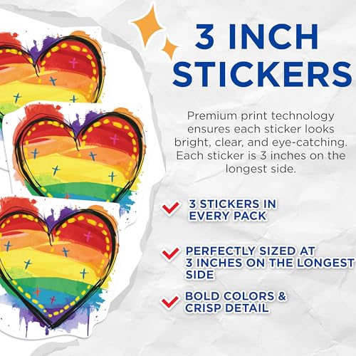 (3 Pack) Rainbow Heart Decals - Pride Love Symbol - Laptop Decal Set - 3 Inches On Longest Side - Easy Peel & Apply - Made in USA - 3MCS1150