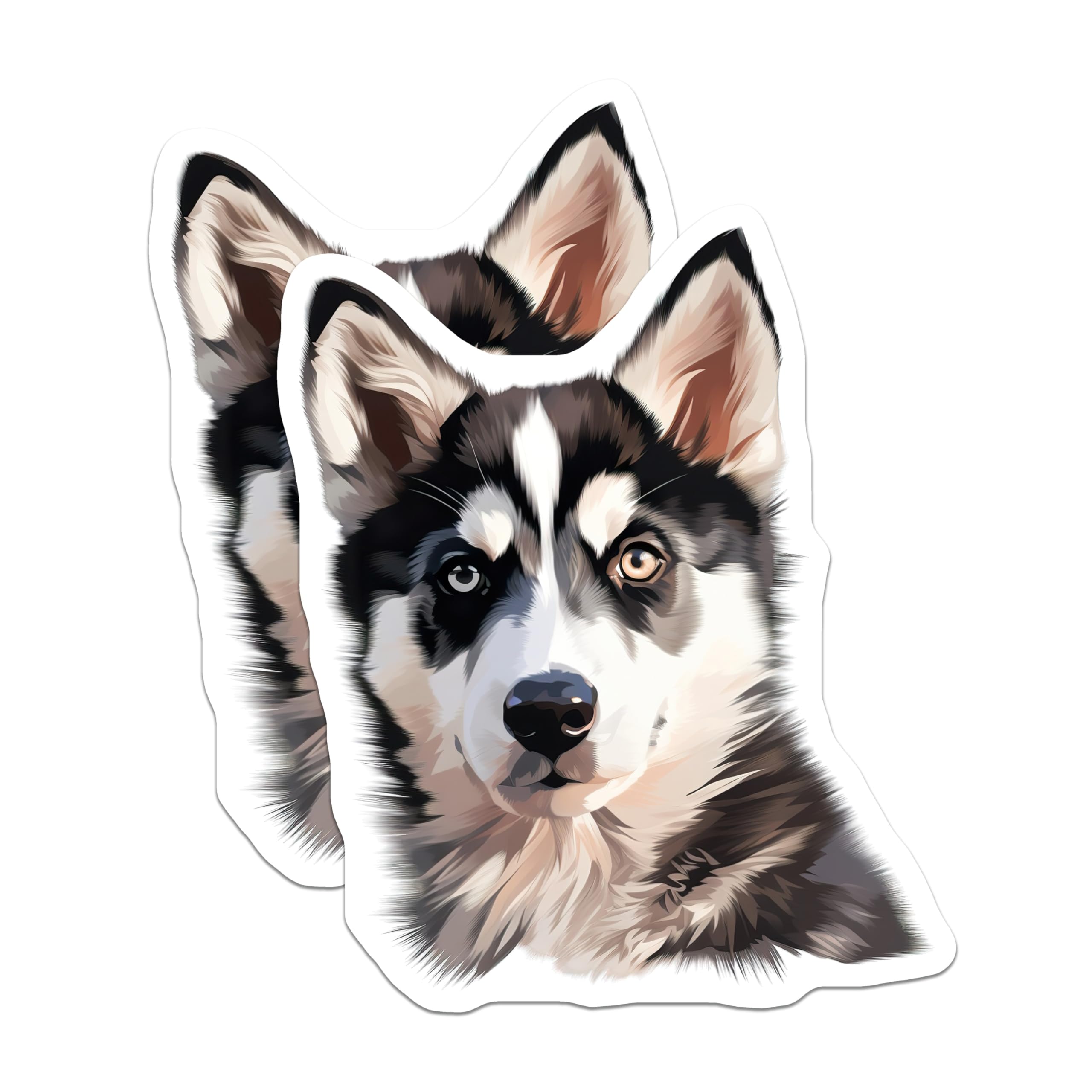 (2 Pack) Husky Dog Magnets - Siberian Dog Lover Decor - Pet Fridge Art - Heterochromia Eyes - 5 Inches On Longest Side - Thick Durable Magnet - Made in USA - MAG27261