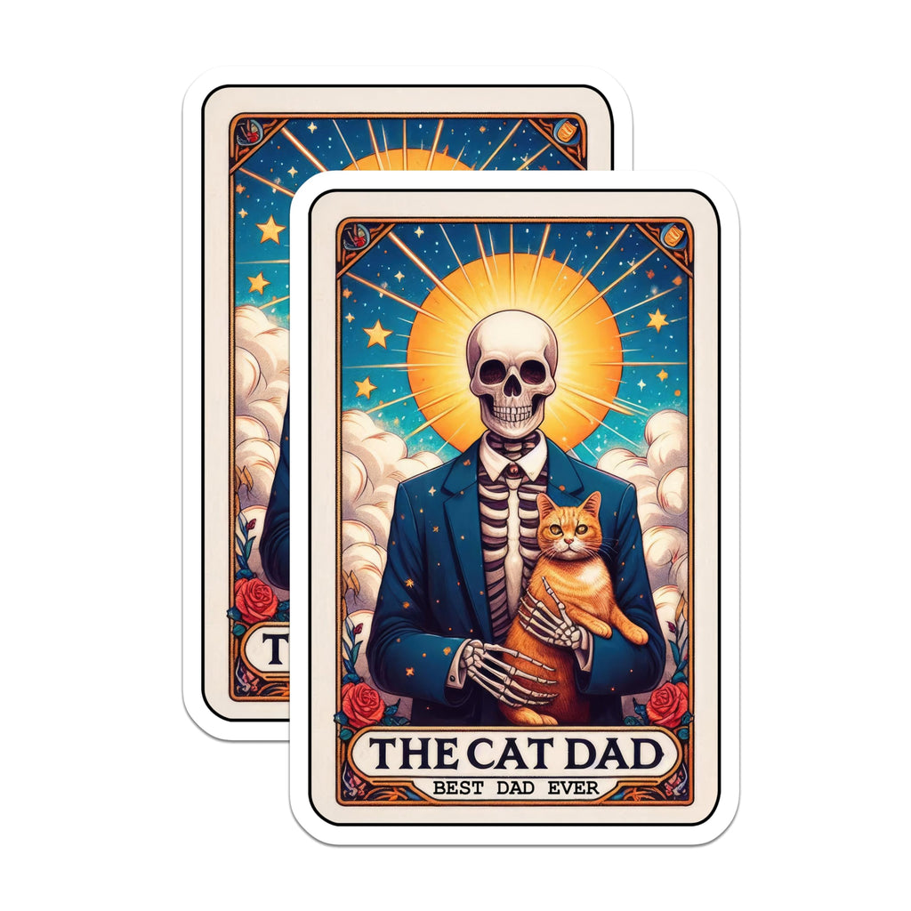 (2 Pack) The Cat Dad Best Dad Ever Stickers - Funny Cat Lover Decals - Cat Dad Skeleton Art Stickers - 5" On Longest Side - Sticks to Smooth Flat Surfaces - Made in USA - BMCS5364
