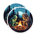 (2 Pack) Alien Bigfoot Campfire Magnets - Cryptid Forest Night Scene - Extraterrestrial Sasquatch Art Kitchen Decor - 5 Inches On Longest Side - Thick Durable Magnet - Made in USA - MAG22117
