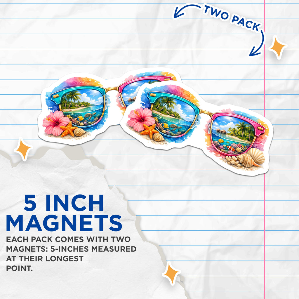 (2 Pack) Tropical Vacation Magnets - Beach Summer Decor - Ocean Scene Refrigerator Art - 5 Inches On Longest Side - Thick Durable Magnet - Made in USA - MAG39965