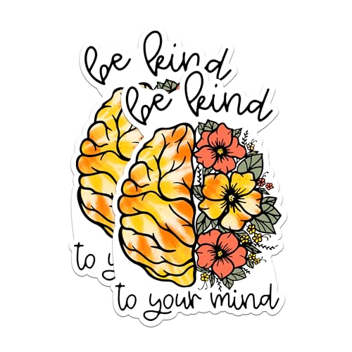 (2 Packs) Be Kind to Your Mind Stickers - Positive Inspiring Motivating Decals - 5 Inches On Longest Side - Premium Vinyl Decal - Sticks to Any Smooth Flat Surface - Made in USA - BMCS2502