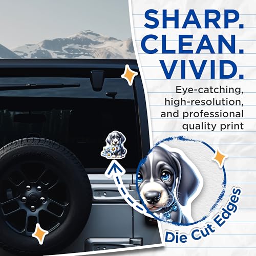 (2 Pack) Cute Puppy Dog Stickers - Adorable Blue Eyed Dog - Flower Design - 5" On Longest Side - Sticks to Smooth Flat Surfaces - Made in USA - BMCS9587