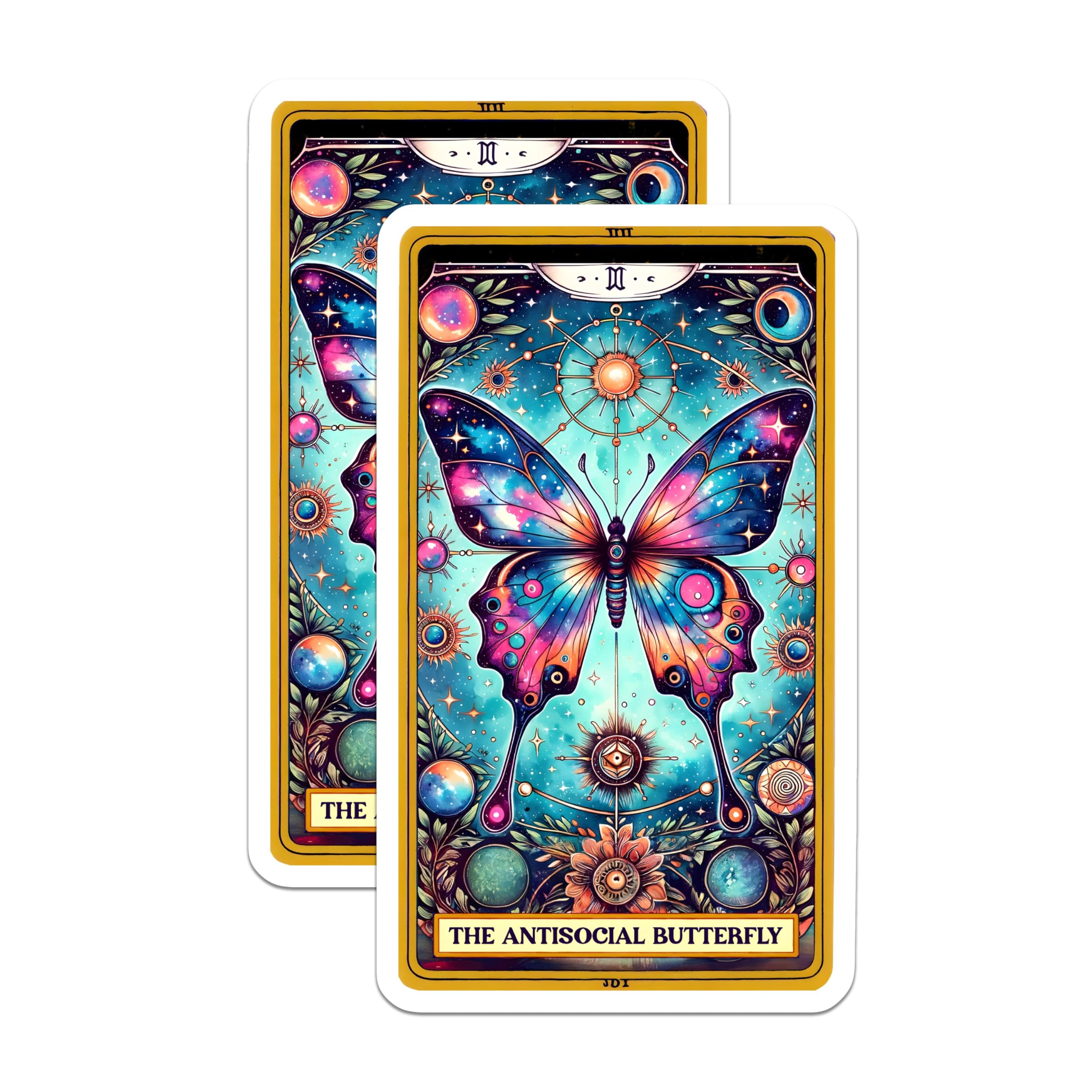 (2 Pack) Antisocial Butterfly Magnets - Celestial Tarot Card Decor - Introvert Aesthetic Witchy Art - 5 Inches On Longest Side - Thick Durable Magnet - Made in USA - MAG25106