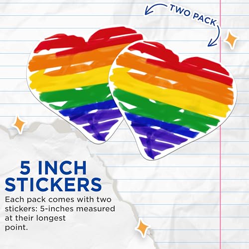 (2 Packs) Rainbow Heart LGBTQ Friendly Stickers - Inclusive Welcoming Heart Decals - 5 Inches On Longest Side - Premium Vinyl Decal - Sticks to Any Smooth Flat Surface - Made in USA - BMCS2312