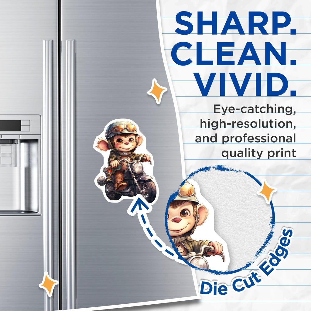 (2 Pack) Monkey Biker Magnets - Motorcycle Lover Decor - Funny Animal Magnets - 5" On Longest Side - Premium Magnet - for Cars, Refrigerators, Toolboxes, Lockers - Made in USA - MAG16888