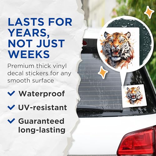 (2 Pack) Tiger Head Art Stickers - Roaring Tiger Vinyl Decals - 5" On Longest Side - Sticks to Smooth Flat Surfaces - Made in USA - BMCS8709 - BMCS8709