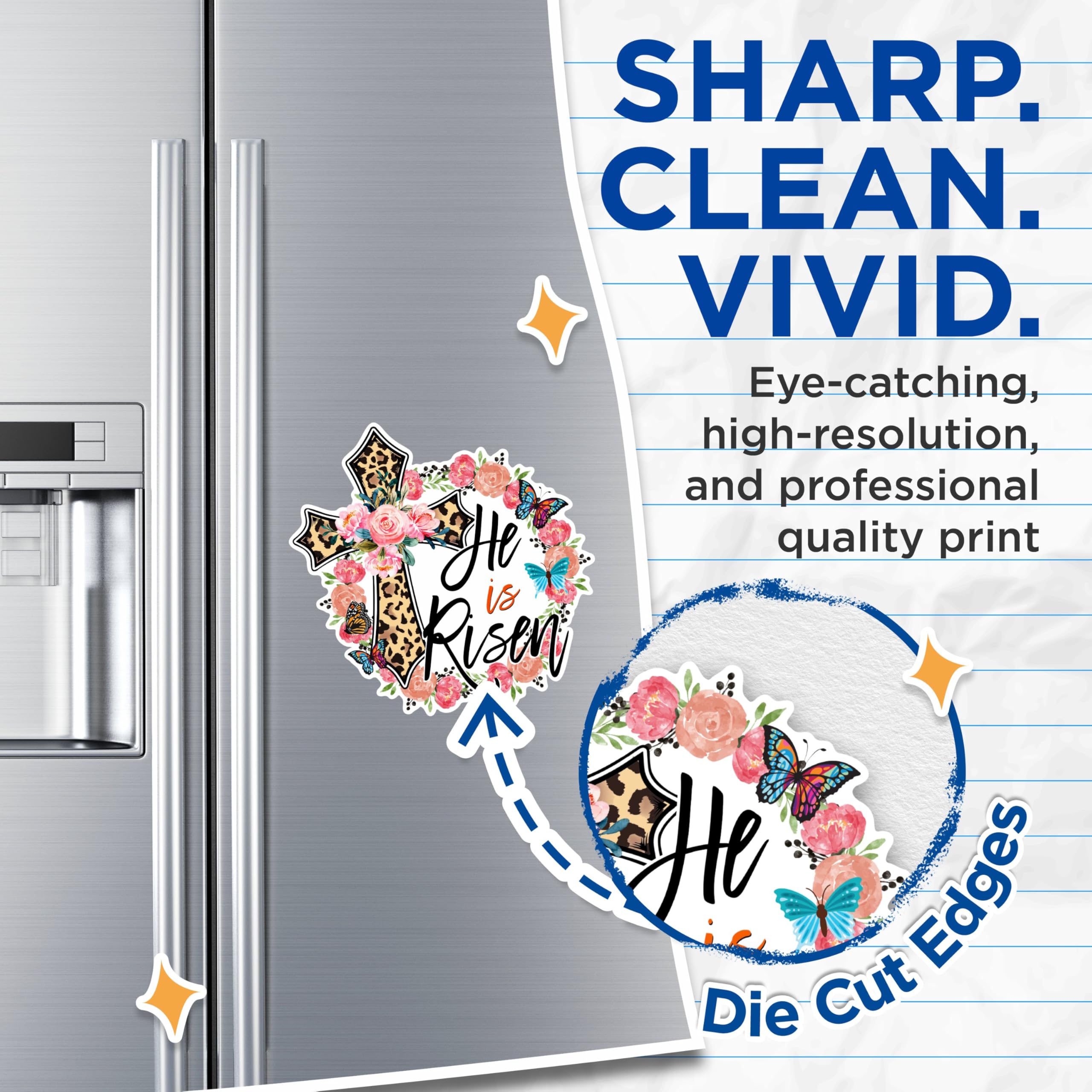 (2 Pack) He is Risen Magnets - Religious Floral Magnets - Inspirational Cross Magnets- 5" On Longest Side - for Fridges, Toolboxes, Cars - Made in USA - MAG3031
