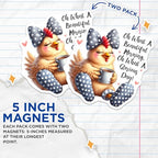 (2 Pack) Cute Chicken Coffee Magnets - Funny Morning Quote - Polka Dot Bow Magnets - 5" On Longest Side - for Cars, Fridges, Toolboxes - Made in USA - MAG4503