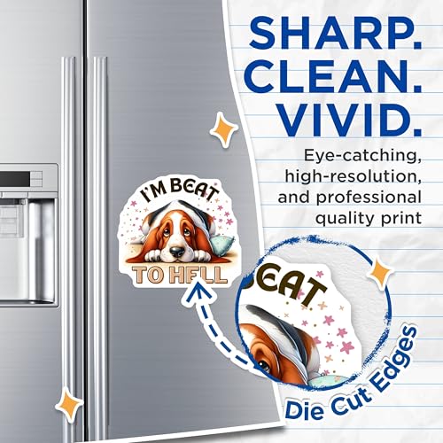 (2 Pack) Funny Dog Magnets - I'm Beat to Hell - Hilarious Basset Hound Quotes - Cute Pet Lover Fridge Magnets - 5" On Longest Side - for Cars, Fridges, Toolboxes - Made in USA - MAG6635