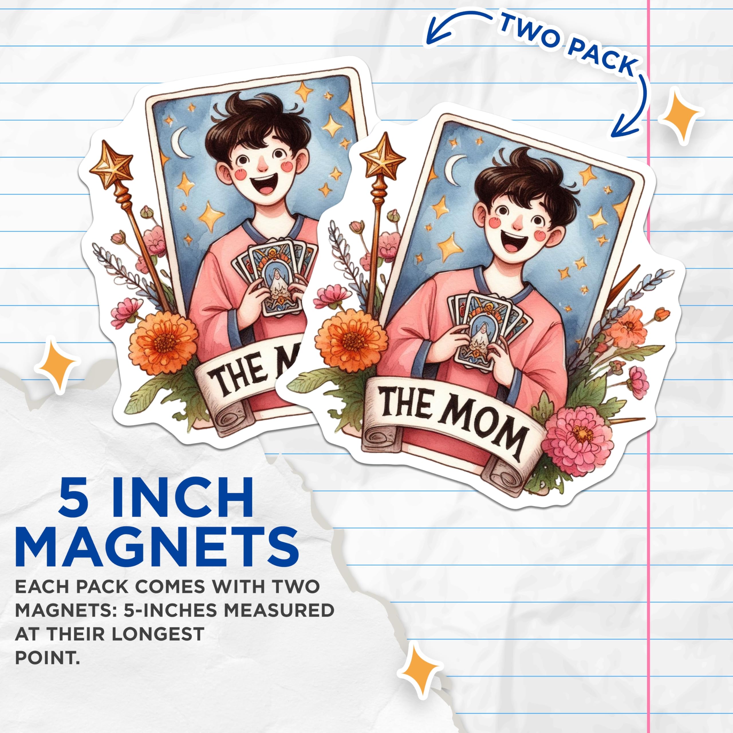 (2 Pack) The Mom Tarot Magnets - Spiritual Motherhood Art - Whimsical Kitchen Decor - 5 Inches On Longest Side - Thick Durable Magnet - Made in USA - MAG20612