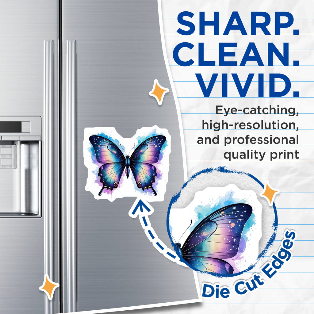(2 Pack) Galaxy Butterfly Magnets - Celestial Watercolor Decor - Whimsical Fridge Locker Art - 5 Inches On Longest Side - Thick Durable Magnet - Made in USA - MAG38158
