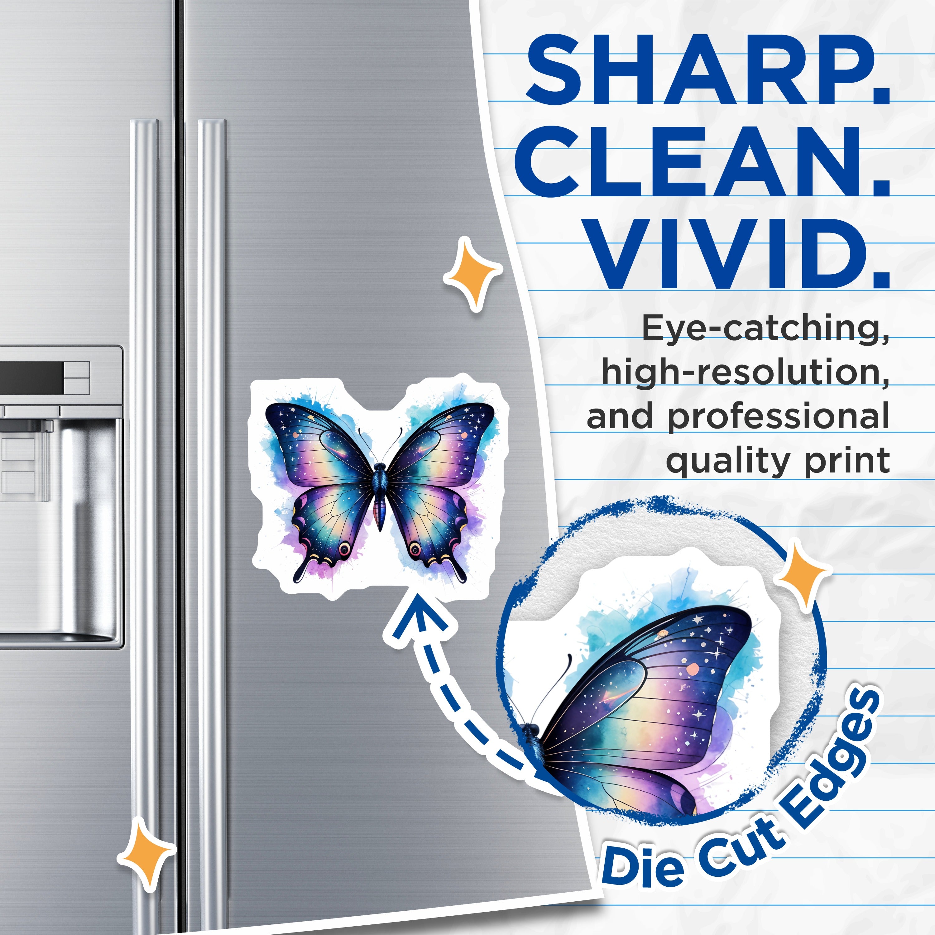 (2 Pack) Galaxy Butterfly Magnets - Celestial Watercolor Decor - Whimsical Fridge Locker Art - 5 Inches On Longest Side - Thick Durable Magnet - Made in USA - MAG38158