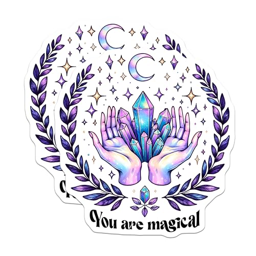 (2 Pack) You are Magical Stickers - Crystal Hands - Inspirational Quote - 5" On Longest Side - Sticks to Smooth Flat Surfaces - Made in USA - BMCS8054