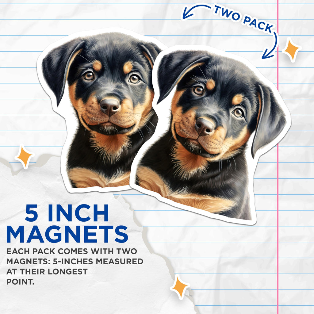 (2 Pack) Rottweiler Puppy Magnets - Cute Dog Art Refrigerator - Animal Lover Kitchen Accent - 5 Inches On Longest Side - Thick Durable Magnet - Made in USA - MAG29393