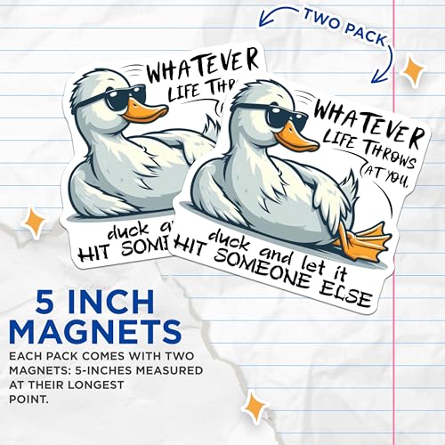 (2 Pack) Cool Duck Magnets Magnets - Inspirational Message Art - Funny Quotes for Office Decor - 5" On Longest Side - Made in USA - Sticks to Refrigerators & Metal Surfaces - MAG9079