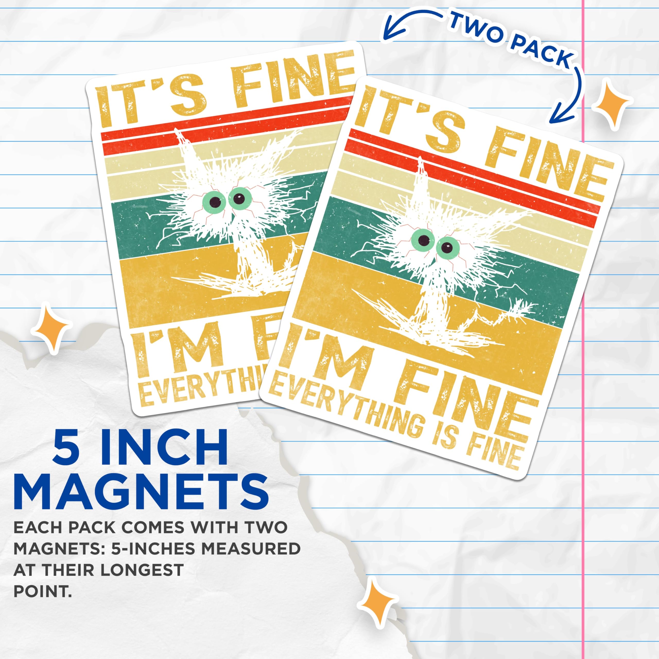(2 Pack) It's Fine Magnets - Crazy Cat Decor - Everything is Fine Novelty Magnets - 5" On Longest Side - Premium Magnet - for Cars, Refrigerators, Toolboxes, Lockers - Made in USA - MAG14232
