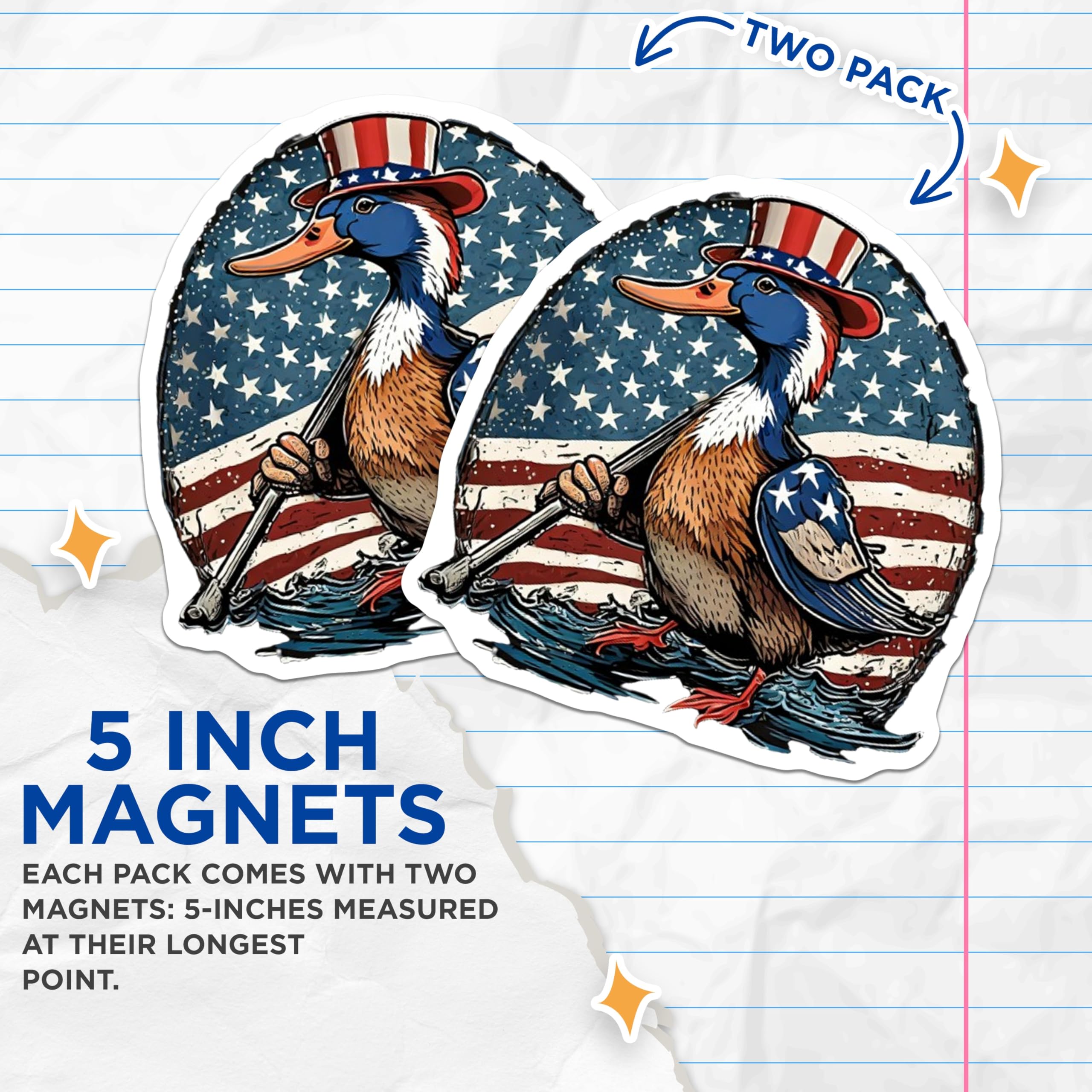 (2 Pack) Patriotic Duck Magnets - Uncle Sam Americana Decor - Fourth of July Fridge Art - 5 Inches On Longest Side - Thick Durable Magnet - Made in USA - MAG21834