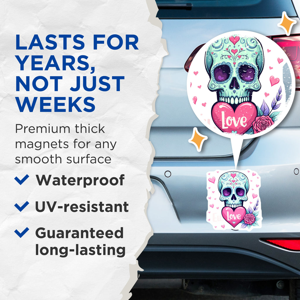 (2 Pack) Sugar Skull Love Magnets - Day of the Dead Art - Romantic Goth Decor - Cute Calavera Refrigerator Magnets - 5 Inches On Longest Side - Thick Durable Magnet - Made in USA - MAG37632